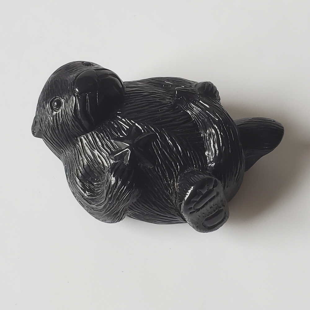 VTG Boma Canada Faux Soapstone Floating Beaver Figurine Black Resin